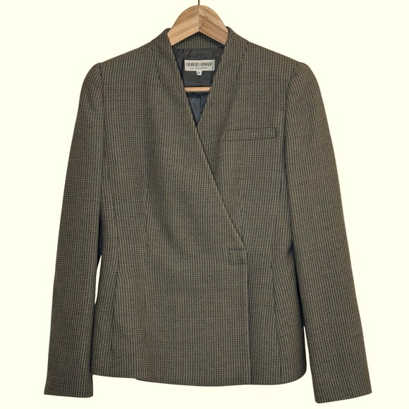 Giorgio Armani Le Collezioni Wool Wrap Blazer Women's 6 Made in Italy Black Tan